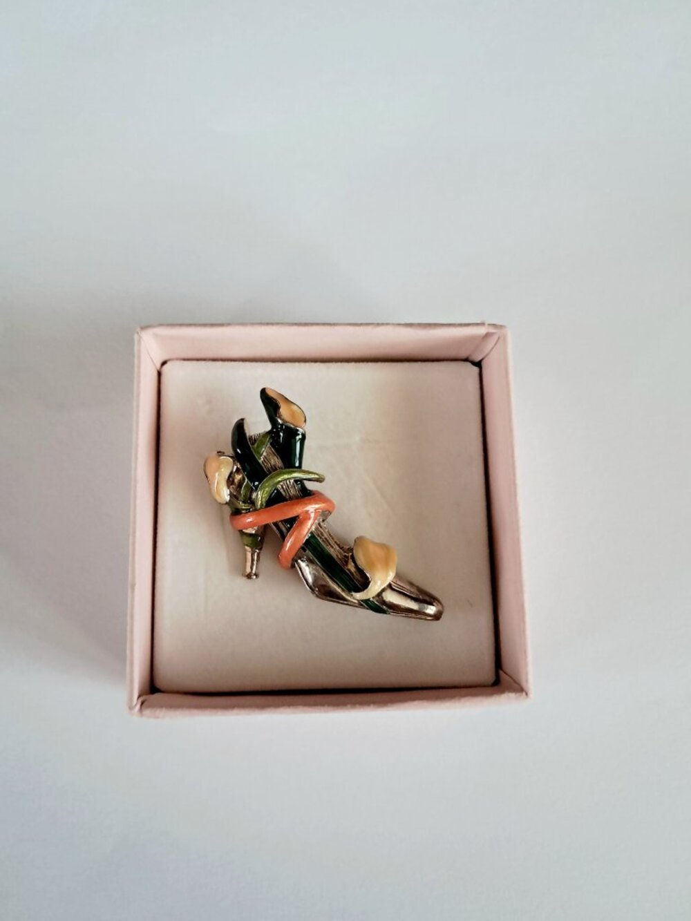 Vtg KJL Kenneth J Lane Enamel High Heel Calla Lily Flower Sterling Brooch Pin
